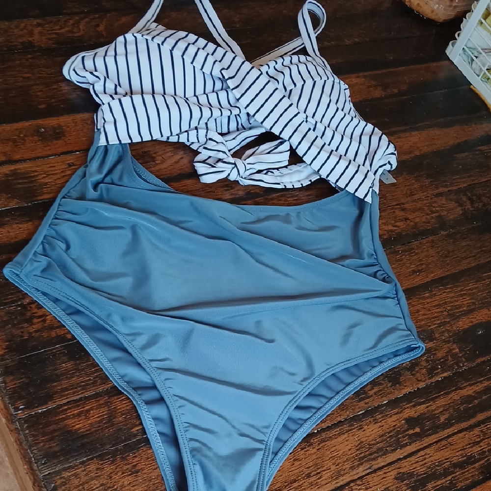 Striped Blue One-Piece Swimsuit